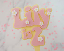 Load image into Gallery viewer, 3.5&#39;&#39; Lily is 2 Groovy Retro Hippie Flower Power Cake Topper - Made in the UK with Love  from House of Toot Sweet - Just £5.50! Shop now at House of Toot Sweet
