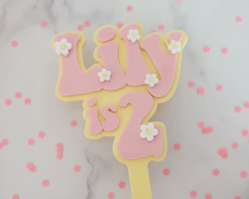 3.5'' Lily is 2 Groovy Retro Hippie Flower Power Cake Topper - Made in the UK with Love  from House of Toot Sweet - Just £5.50! Shop now at House of Toot Sweet