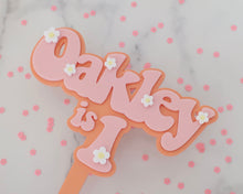 Load image into Gallery viewer, 5&#39;&#39; Oakley is 1 Groovy Retro Hippie Flower Power Cake Topper - Made in the UK with Love  from House of Toot Sweet - Just £7.50! Shop now at House of Toot Sweet
