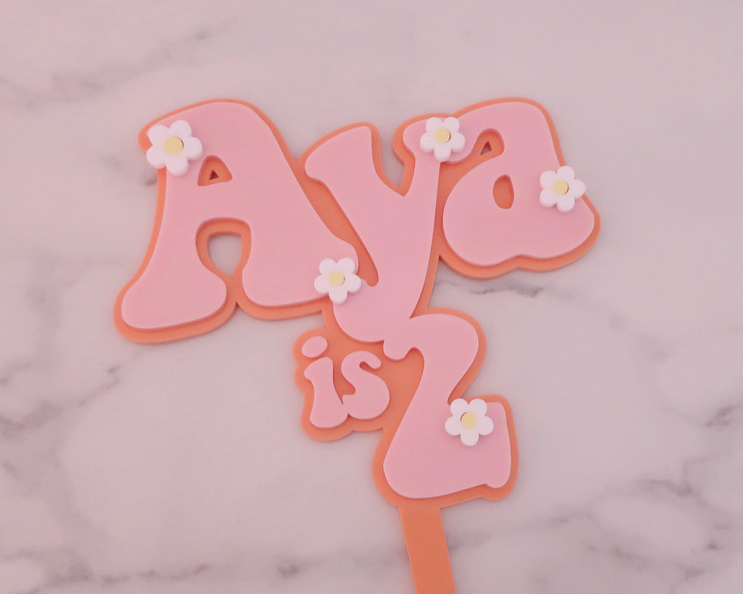 Aya is 2 Groovy Retro Hippie Flower Power Cake Topper - Made in the UK with Love  from House of Toot Sweet - Just £7! Shop now at House of Toot Sweet