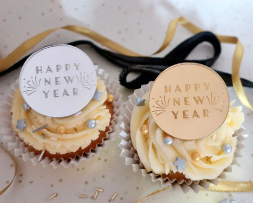 Happy New Year Mirror Cupcake Disc Toppers / Gift Tag - Made in the UK with Love  from House of Toot Sweet - Just £4.50! Shop now at House of Toot Sweet