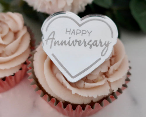 Happy Anniversary - Engraved Mirror Cupcake Toppers - Made in the UK with Love  from House of Toot Sweet - Just £4.50! Shop now at House of Toot Sweet