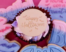 Load image into Gallery viewer, Happy Halloween Bats Engraved Mirror Cupcake Disc Toppers - Made in the UK with Love  from House of Toot Sweet - Just £4.50! Shop now at House of Toot Sweet
